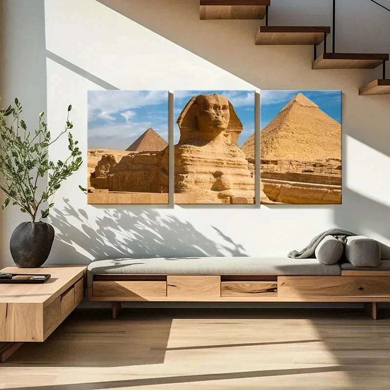 3pcs Egyptian Scenery Sphinx Pyramids Wall Art Set Canvas Framed 60x90cm - High Quality Print 100% Australian Made Wall Canvas Ready to Hang - Bella Home Decor