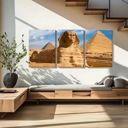 3pcs Egyptian Scenery Sphinx Pyramids Wall Art Set Canvas Framed 60x90cm - High Quality Print 100% Australian Made Wall Canvas Ready to Hang - Bella Home Decor