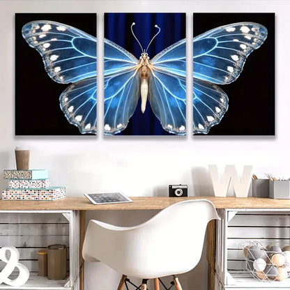 3pcs Morpho Menelaus Butterfly Painting Wall Art Set Canvas Framed 50x70cm - High Quality Print 100% Australian Made Wall Canvas Ready to Hang
