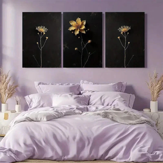 3pcs Elegant Dried Flower Minimalist Botanical Metal Print Ready to Hang Art