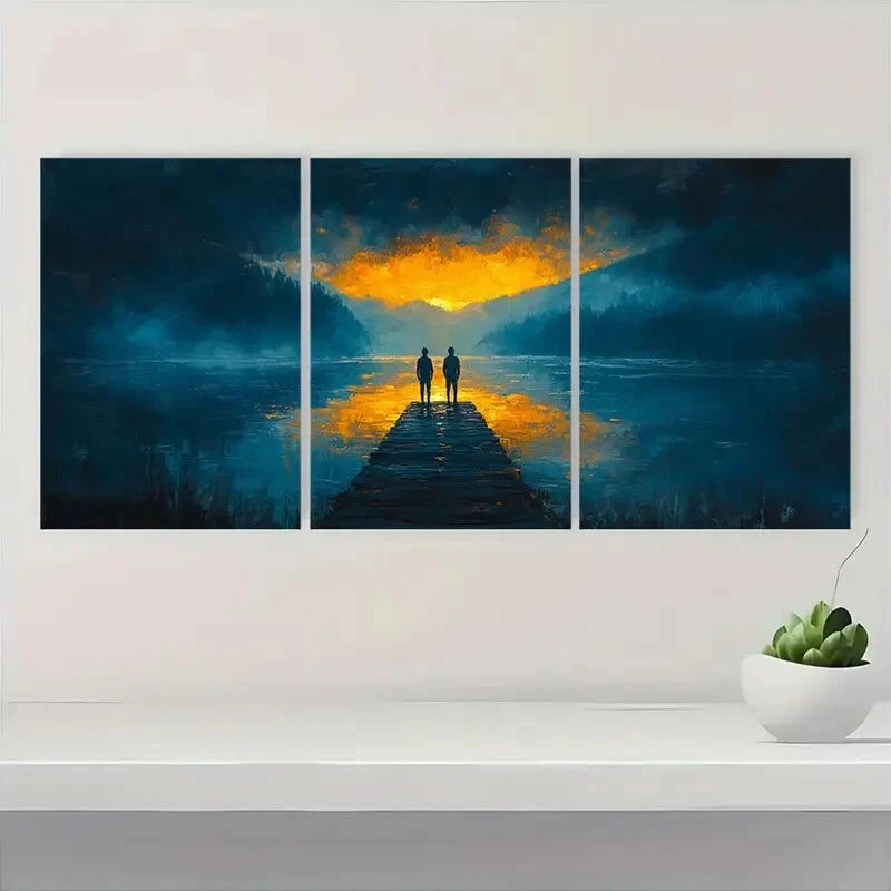 3pcs Dockside Silhouettes Serene Nature Scene Metal Print Ready to Hang Art - Bella Home Decor