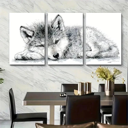3pcs Baby Wolf Animal Nursery Perfect Wall Art Set Canvas Framed 50x70cm - High Quality Print 100% Australian Made Wall Canvas Ready to Hang - Bella Home Decor
