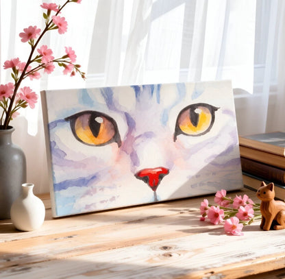 Watercolour Cat Eyes Cute Feline Pet Wall Art Canvas Office Home Framed 120x60cm