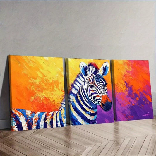 3pcs Featuring Cats Colorful Background Wall Art Set Canvas Framed 50x70cm - High Quality Print 100% Australian Made Wall Canvas Ready to Hang
