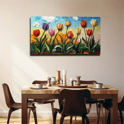 Draw Colorful Tulips Flowers Wall Art Canvas Office Home Room Framed 120x60cm