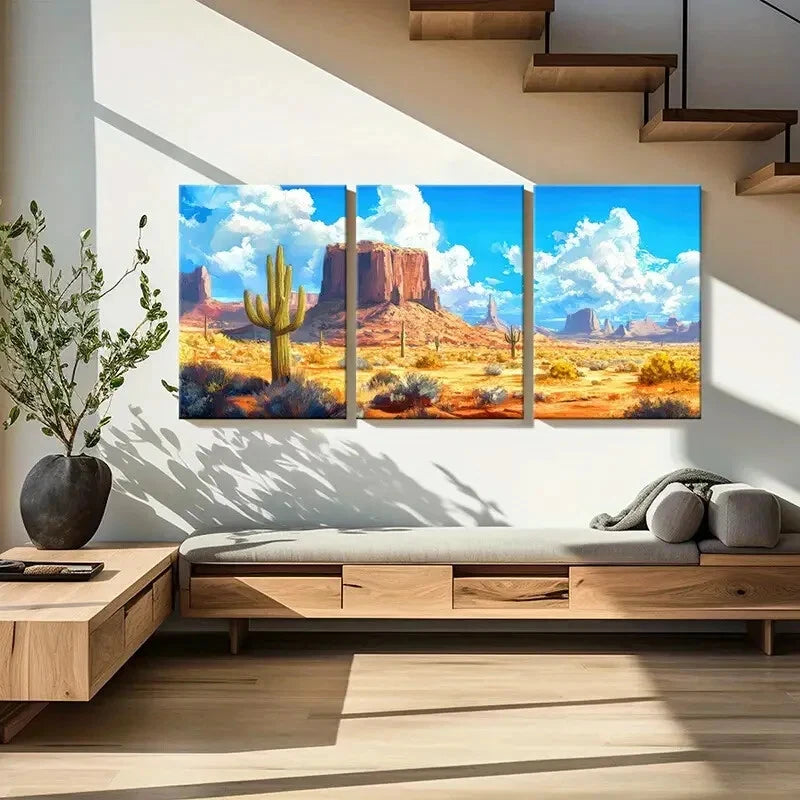 3pcs Rock Formations Blue Sky Clouds Warm Color Metal Print Ready to Hang Art - Bella Home Decor