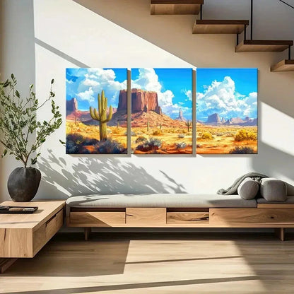 3pcs Rock Formations Blue Sky Clouds Warm Color Metal Print Ready to Hang Art - Bella Home Decor