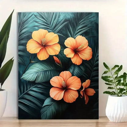 Beautiful Vibrant Tropical Flower Garden Painting 40x60cm Metal Print Ready to Hang