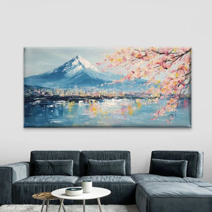 Mount Fuji with Cherry Blossom Wall Art Canvas Office Home Room Framed 120x60cm