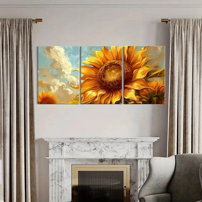 3pcs Sunflower Abstract Art Vibrant Colors Metal Print Ready to Hang Art - Bella Home Decor