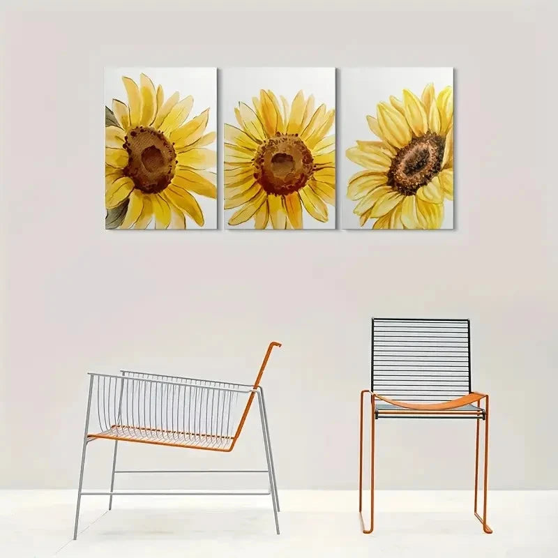 3pcs Sunflower Artwork Brown Buds Wall Art Set Canvas Framed 60x90cm - High Quality Print 100% Australian Made Wall Canvas Ready to Hang