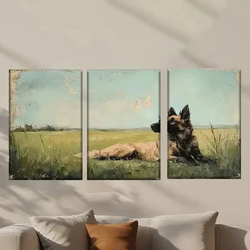 3pcs Painting of a Dog Laying in a Field Wall Art Canvas Unframed - High Quality Print 100% Australian Made Wall Canvas