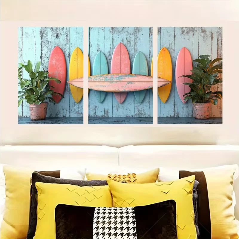 3pcs Color Palette Surfboard Lineup Wall Art Set Canvas Framed 60x90cm - High Quality Print 100% Australian Made Wall Canvas Ready to Hang - Bella Home Decor