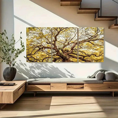 3pcs Curved Branches & Sunlit Leaves Metal Print Ready to Hang Art - Bella Home Decor