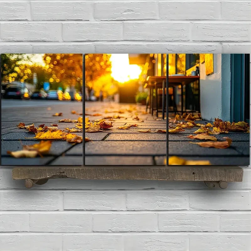 3pcs Mural Painting Set Street Cafes Metal Print Ready to Hang Art - Bella Home Decor
