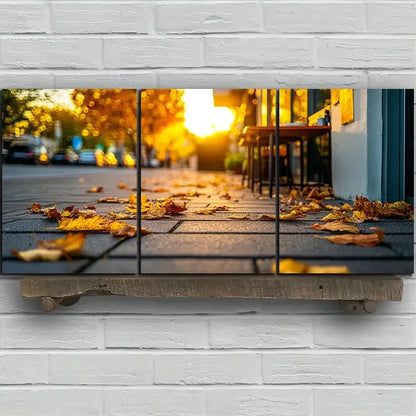 3pcs Mural Painting Set Street Cafes Metal Print Ready to Hang Art - Bella Home Decor