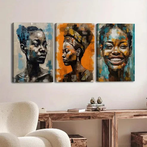 3pcs Fashion Portraits Vibrant & Abstract Black Wall Art Canvas Unframed - High Quality Print 100% Australian Made Wall Canvas