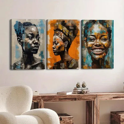 3pcs Fashion Portraits Vibrant & Abstract Black Wall Art Canvas Unframed - High Quality Print 100% Australian Made Wall Canvas