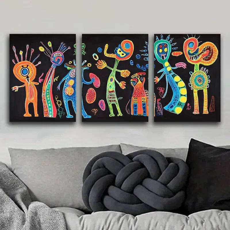 3pcs Surreal Character Graffiti Metal Print Ready to Hang Art