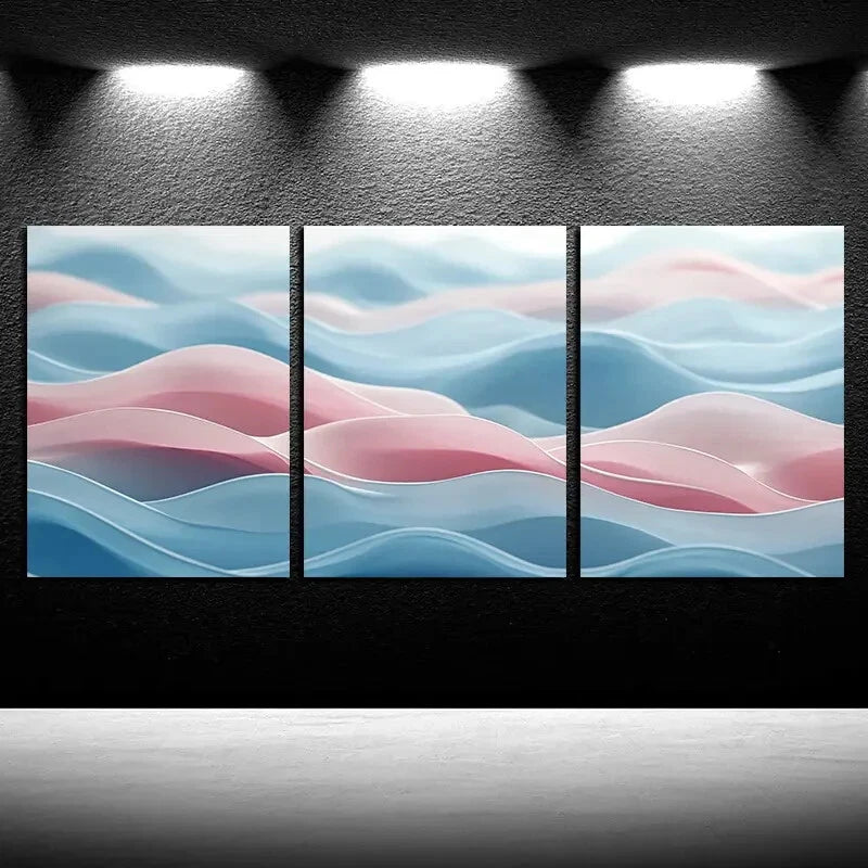 3pcs Vibrant Beautiful Light and Pink Sky Design Metal Print Ready to Hang Art - Bella Home Decor