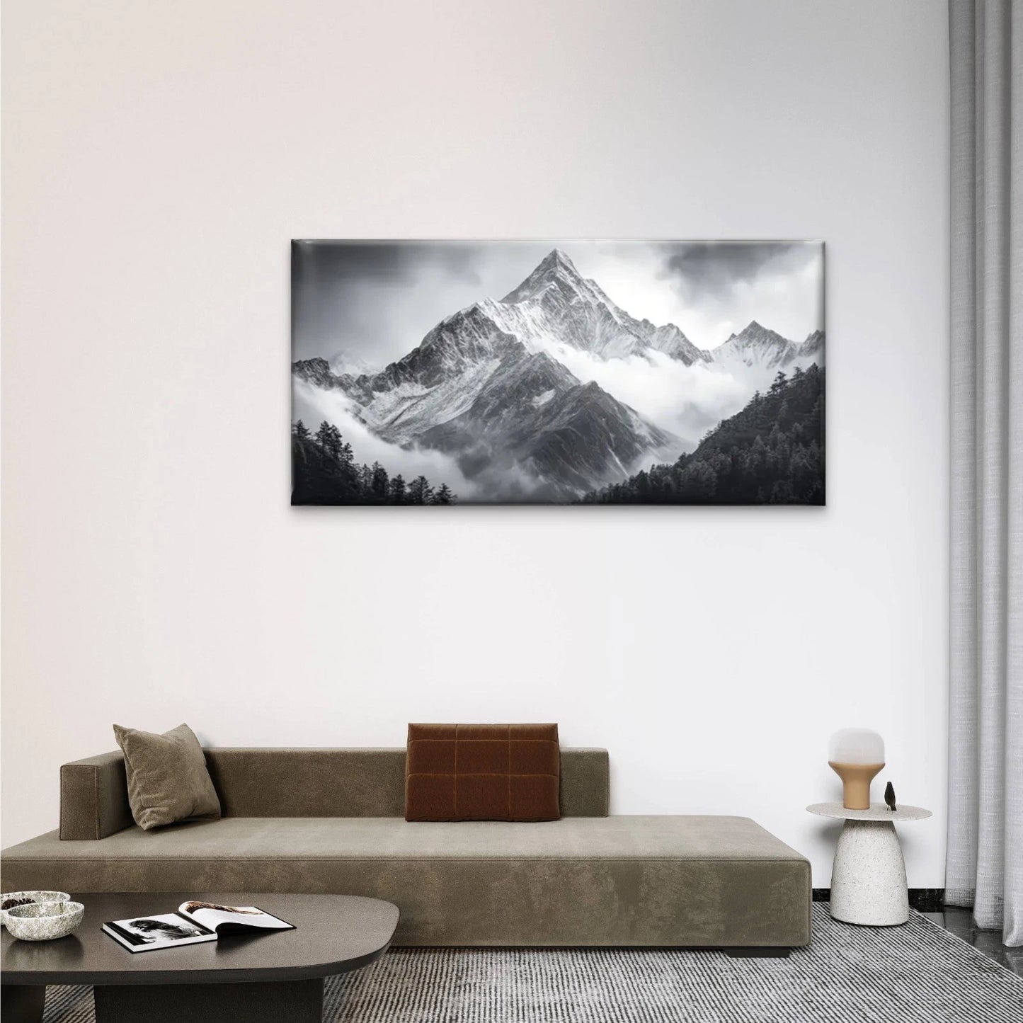 Mountain Covered Clouds Mist Wall Art Canvas Office Home Room Framed 120x60cm