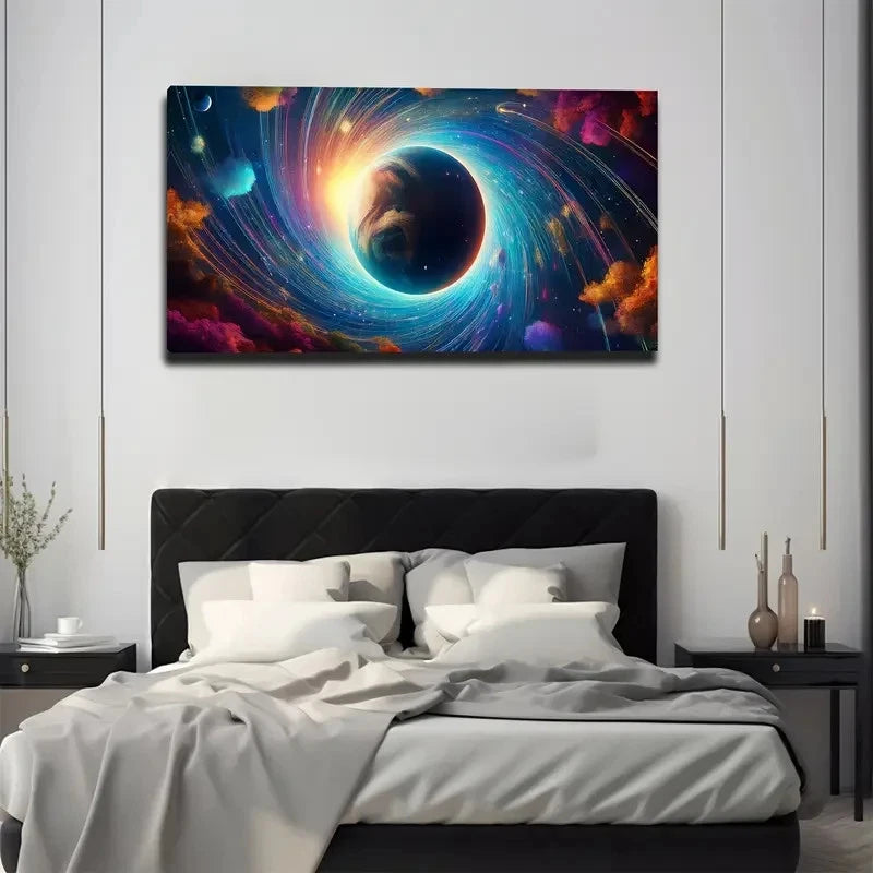 Vibrant Cosmic Landscape Wall Art Canvas Office Home Room Framed 120x60cm