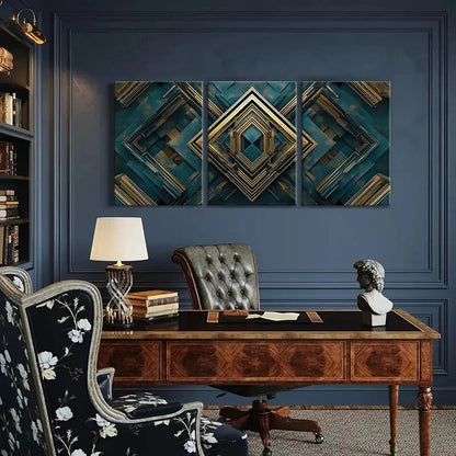 3pcs Abstract Geometric Wall Art with Metallic Metal Print Ready to Hang Art - Bella Home Decor