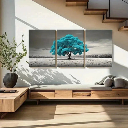 3pcs Surreal Blue Leaves Tree Painting Metal Print Ready to Hang Art - Bella Home Decor