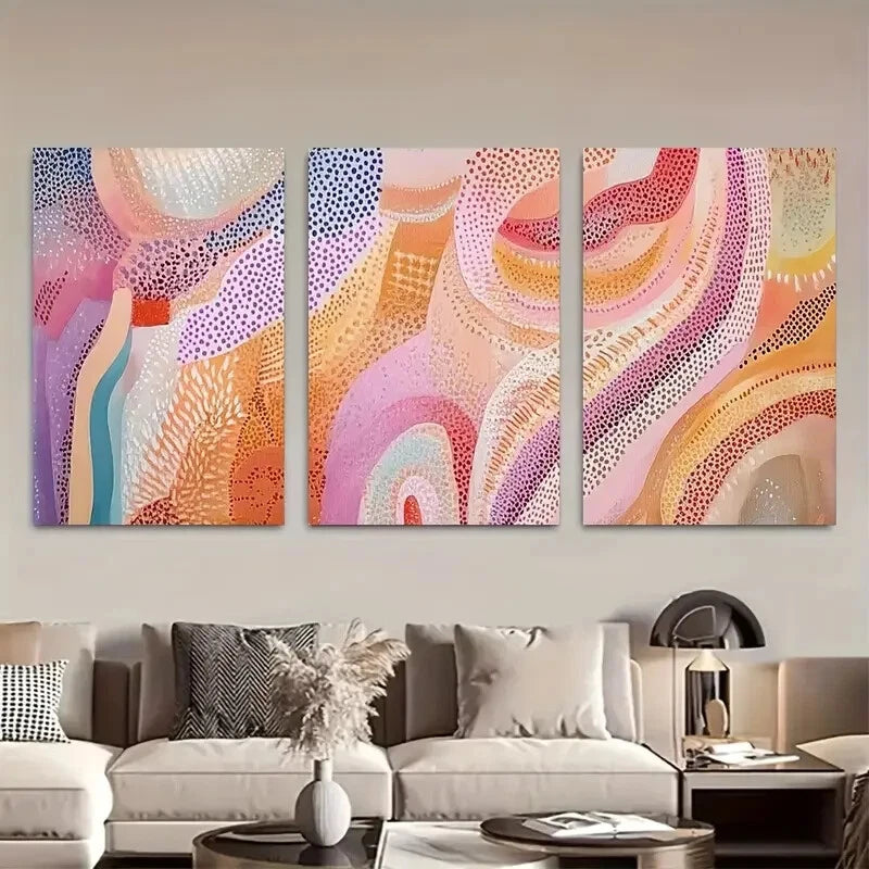 3pcs Abstract Pastel Dot Vibrant Colors & Patterns Metal Print Ready to Hang Art - Bella Home Decor