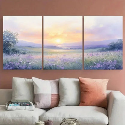3pcs Soothing Sunrise Gouache Sunrise in Hues Wall Art Set Canvas Framed 50x70cm - High Quality Print 100% Australian Made Wall Canvas Ready to Hang