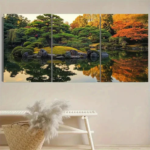 3pcs Japanese Trees Garden Wall Art Set Canvas Unframed - High Quality Print 100% Australian Made Wall Canvas - Bella Home Decor