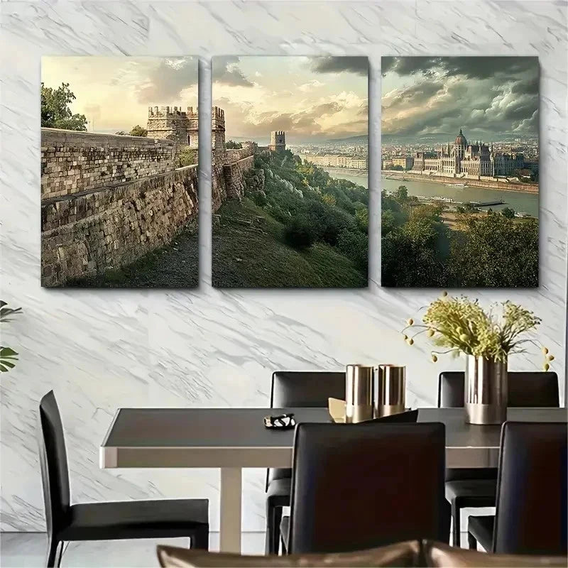 3pcs Vibrant Cityscape & Castle View Perfect Wall Art Set Canvas Framed 60x90cm - High Quality Print 100% Australian Made Wall Canvas Ready to Hang