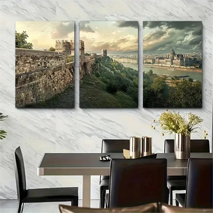 3pcs Vibrant Cityscape & Castle View Perfect Wall Art Set Canvas Framed 60x90cm - High Quality Print 100% Australian Made Wall Canvas Ready to Hang