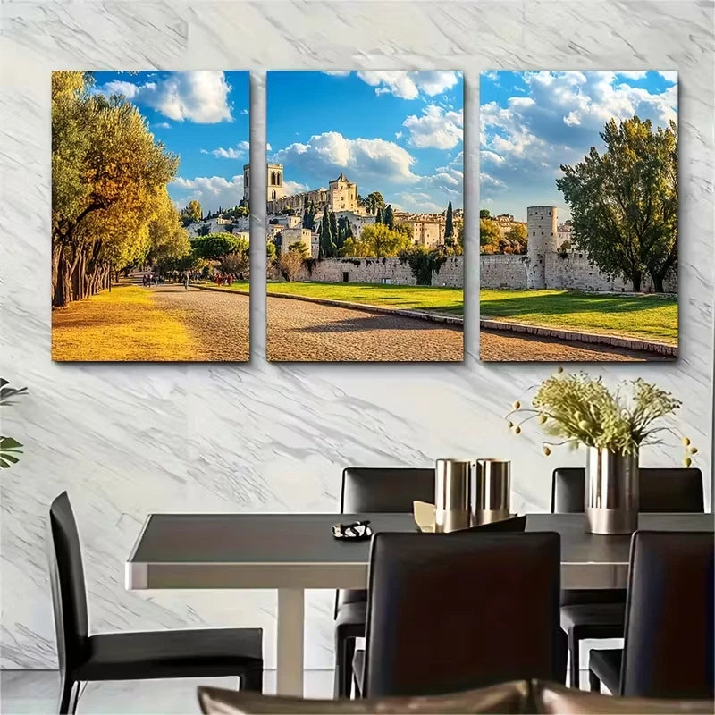 3pcs Countryside Scene with Historic Buildings Metal Print Ready to Hang Art - Bella Home Decor