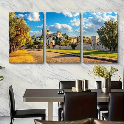 3pcs Countryside Scene with Historic Buildings Metal Print Ready to Hang Art - Bella Home Decor