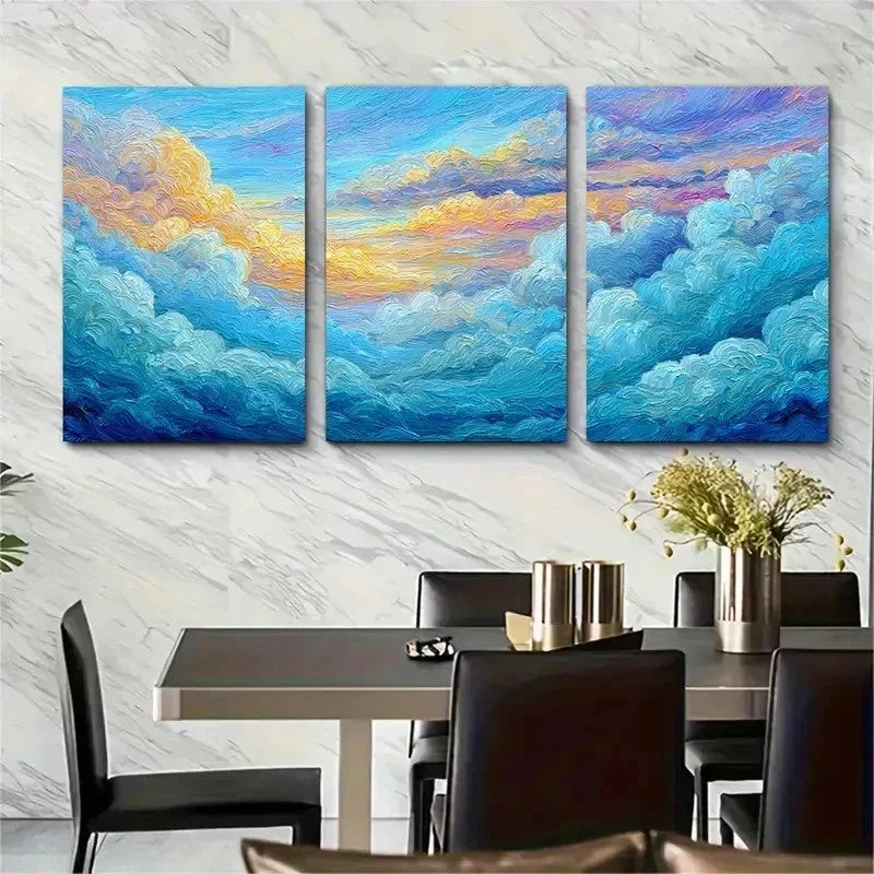3pcs Blue Ocean Sunset Sunrise Sky Cloud Perfect Wall Art Set Canvas Framed 50x70cm - High Quality Print 100% Australian Made Wall Canvas Ready to Hang - Bella Home Decor