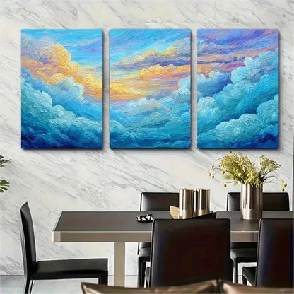 3pcs Blue Ocean Sunset Sunrise Sky Cloud Perfect Wall Art Set Canvas Framed 50x70cm - High Quality Print 100% Australian Made Wall Canvas Ready to Hang - Bella Home Decor