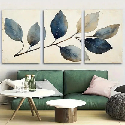 3pcs Rustic Botanical Leaf Branch Design Metal Print Ready to Hang Art
