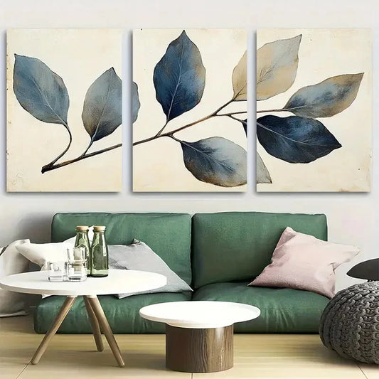 3pcs Rustic Botanical Leaf Branch Design Metal Print Ready to Hang Art