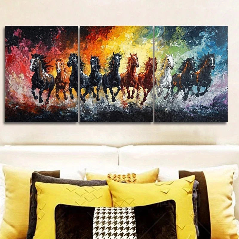 3pcs Galloping Horses Vibrant Colors Metal Print Ready to Hang Art - Bella Home Decor