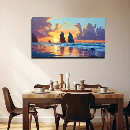 Stunning Sunset Beach Waves Wall Art Canvas Office Home Room Framed 120x60cm