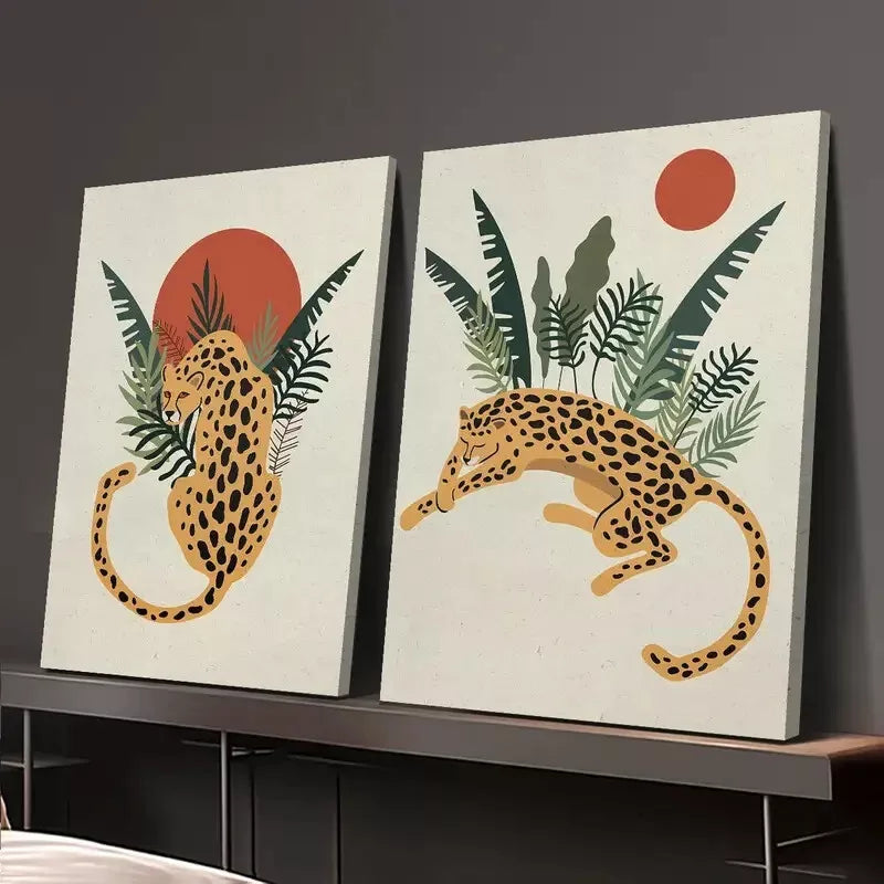 2pcs Cartoon Painting Decoration, Jungle Art, Minimalism Canvas Framed 50x75cm - High Quality Print 100% Australian Made Wall Canvas Ready to Hang - Bella Home Decor