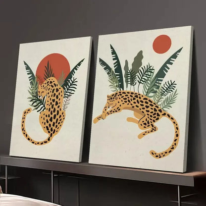 2pcs Cartoon Painting Decoration, Jungle Art, Minimalism Canvas Framed 50x75cm - High Quality Print 100% Australian Made Wall Canvas Ready to Hang - Bella Home Decor