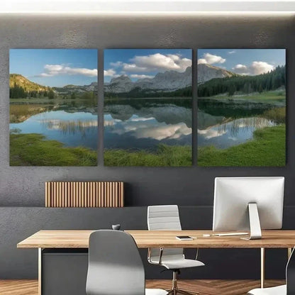 3pcs Mountain & Pine Tree Reflection Art Set Canvas Framed 50x70cm - High Quality Print 100% Australian Made Wall Canvas Ready to Hang