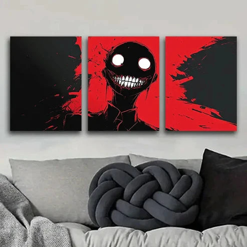 3pcs Red Monster Face Fear Danger Dark Perfect Wall Art Set Canvas Unframed - High Quality Print 100% Australian Made Wall Canvas