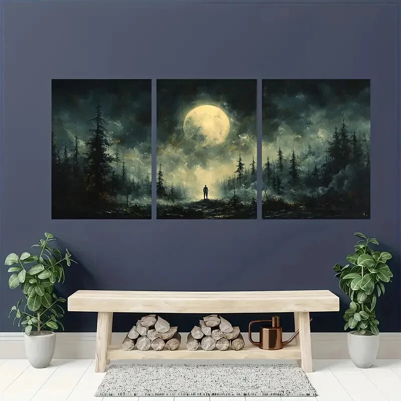 3pcs Whispering Shadows Celestial Skies Painting Metal Print Ready to Hang Art - Bella Home Decor