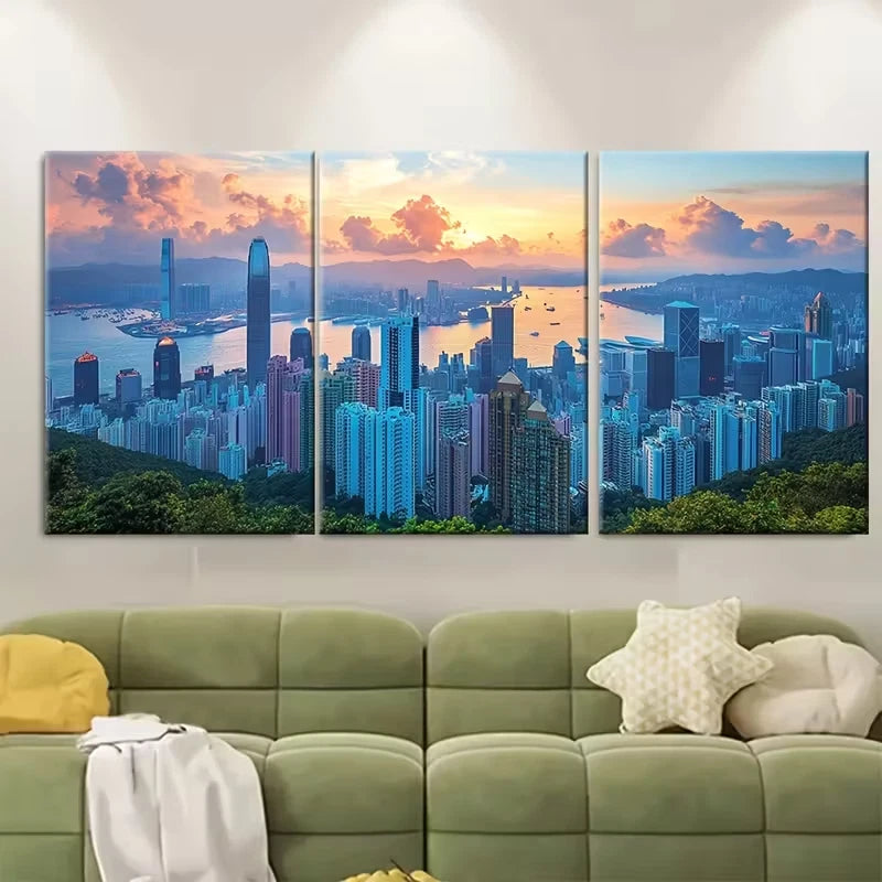 3pcs Hong Kong Skyline Metal Print Ready to Hang Art