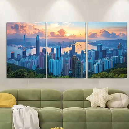 3pcs Hong Kong Skyline Metal Print Ready to Hang Art