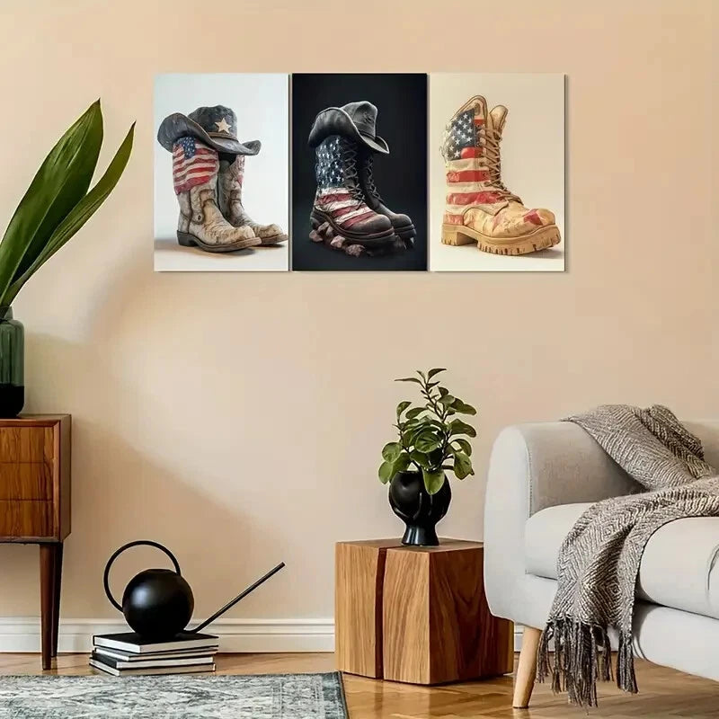 3pcs Patriotic American Flag Metal Print Ready to Hang Art - Bella Home Decor