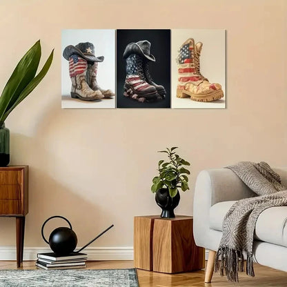 3pcs Patriotic American Flag Metal Print Ready to Hang Art - Bella Home Decor
